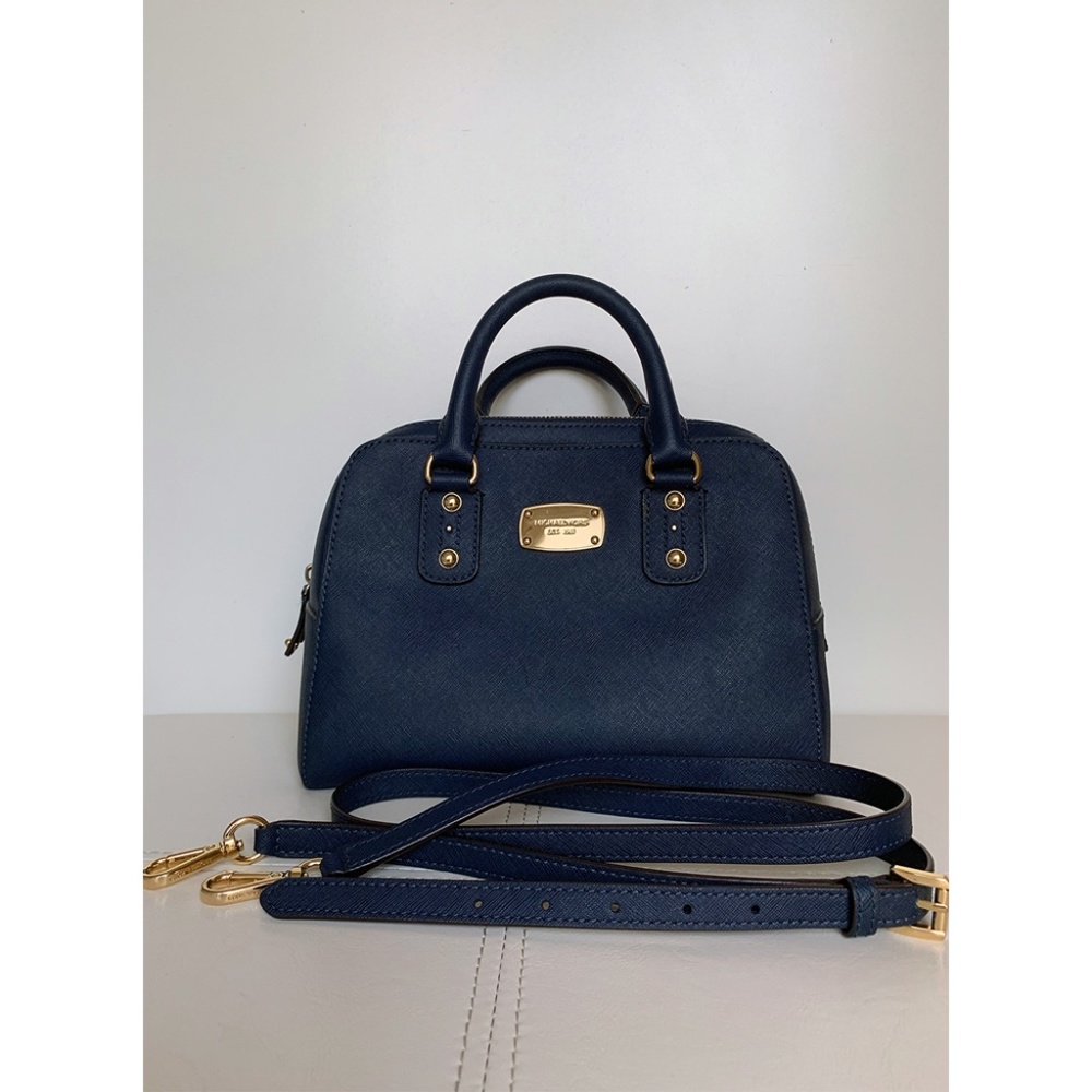 Michael Kors Small Saffiano Leather Satchel-Navy